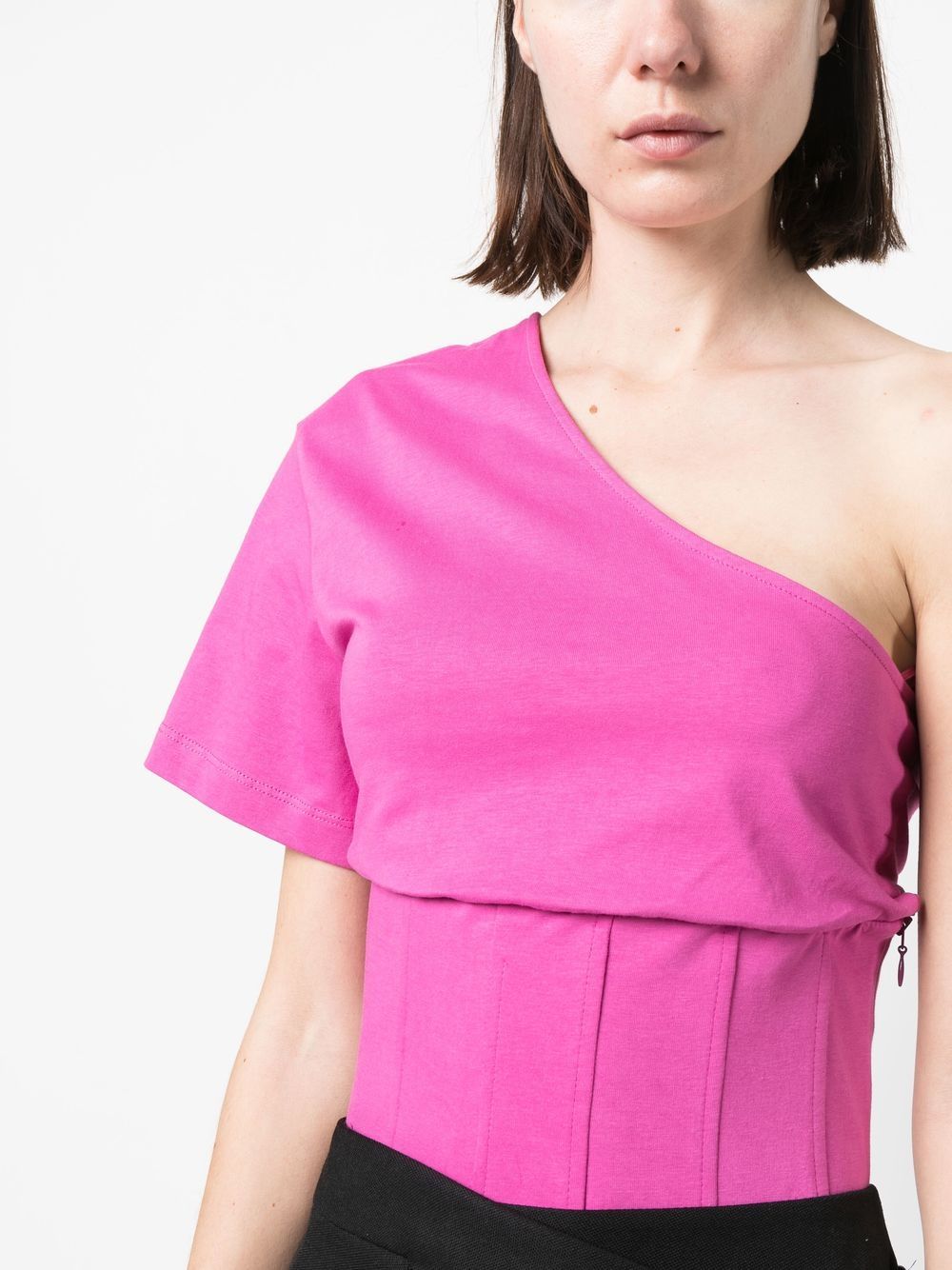 Shop Federica Tosi One-sleeve Asymmetric T-shirt In 粉色