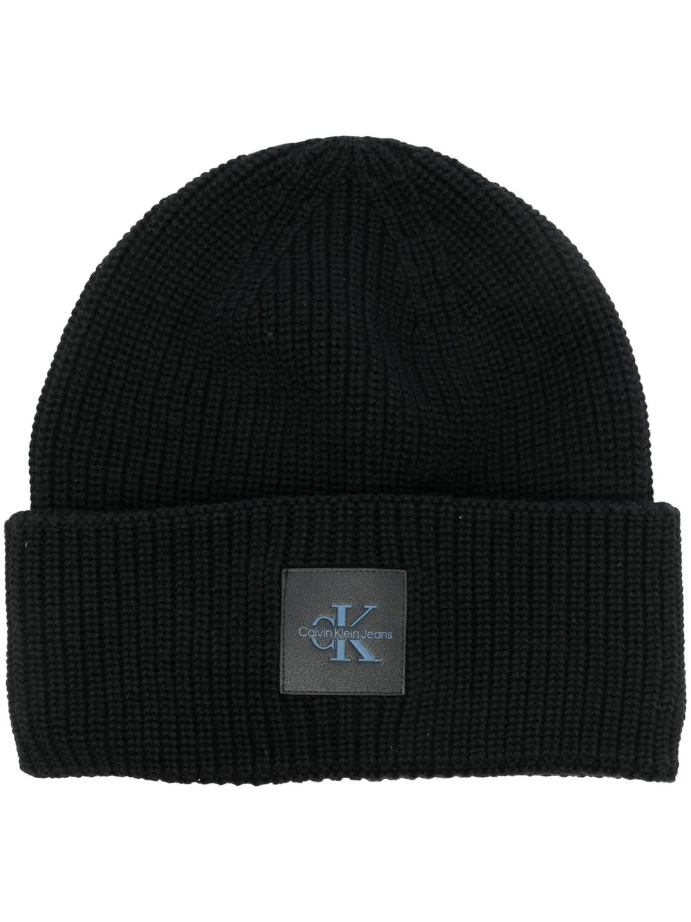 

Calvin Klein logo-patch ribbed-knit beanie - Black