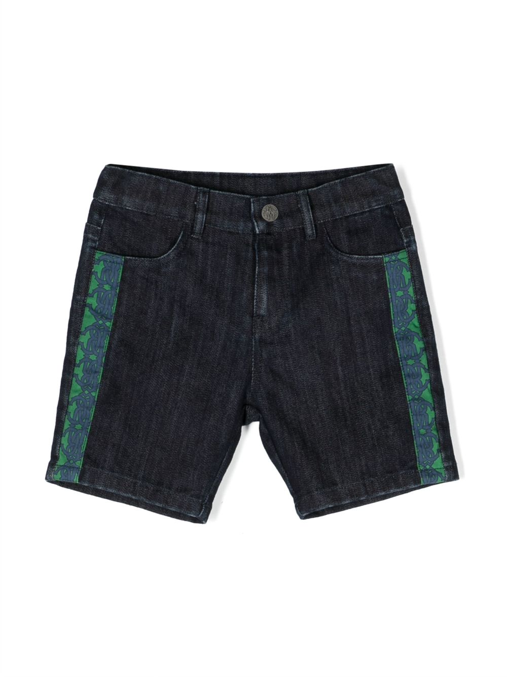 Image 1 of Roberto Cavalli Junior embroidered-logo panelled denim shorts