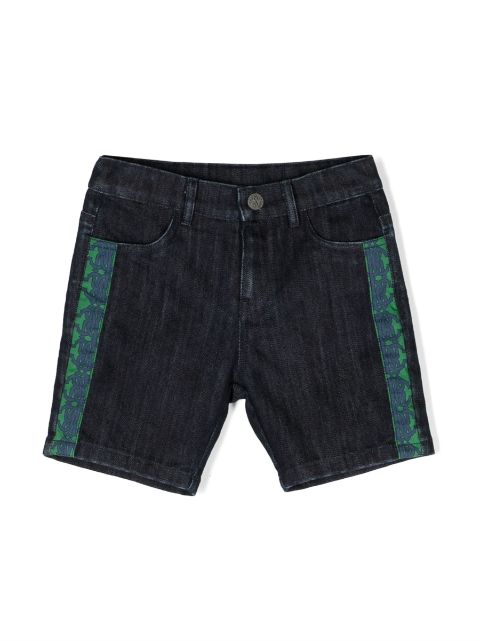 Roberto Cavalli Junior embroidered-logo panelled denim shorts