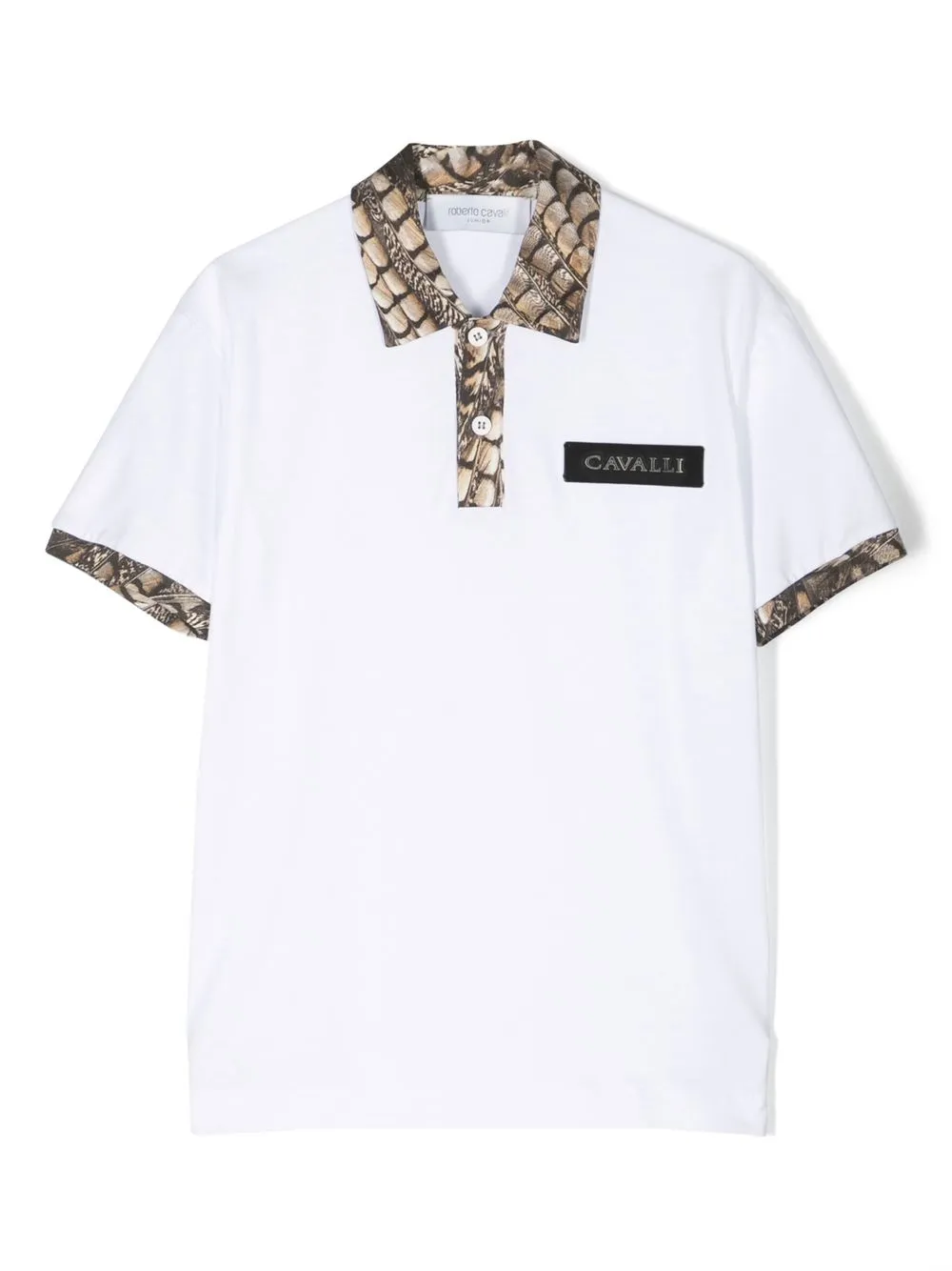 Roberto Cavalli Junior animal-print trim polo shirt | White | Image 1