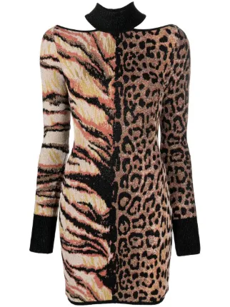 Roberto Cavalli animal-print Knitted Midi Dress | Neutrals | FARFETCH