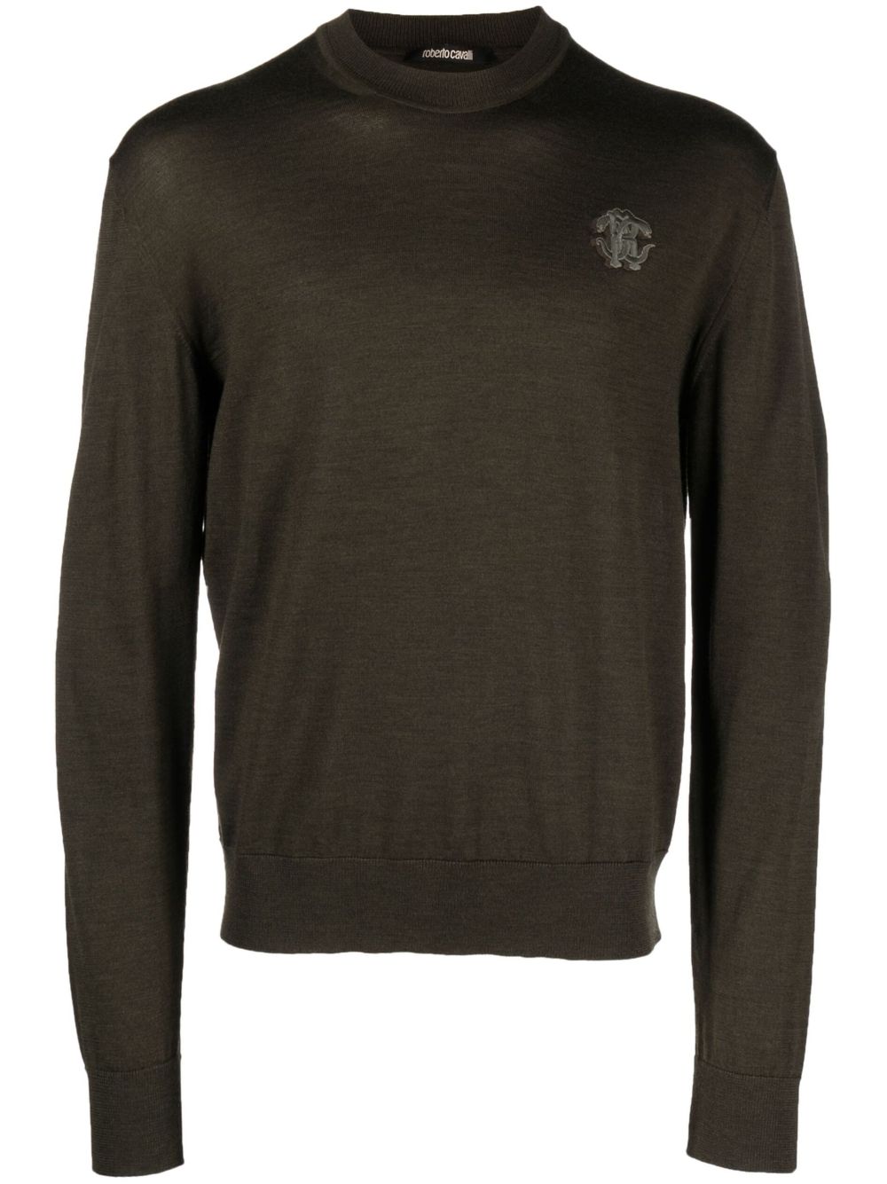 Roberto Cavalli monogram-embroidered crew-neck jumper - Green