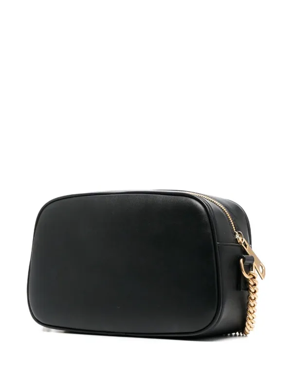 Black cross body shop bag with silver chain