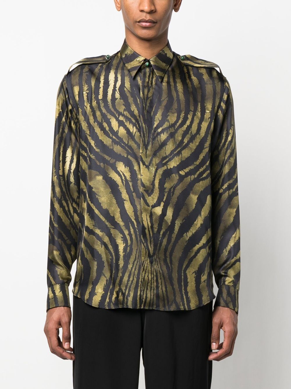 Shop Roberto Cavalli Tiger-print Silk Shirt In Green