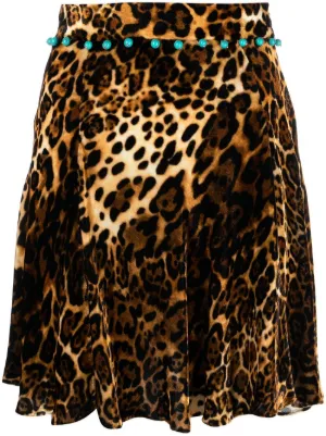 Roberto Cavalli Ocelot print Velvet Mini Skirt Farfetch