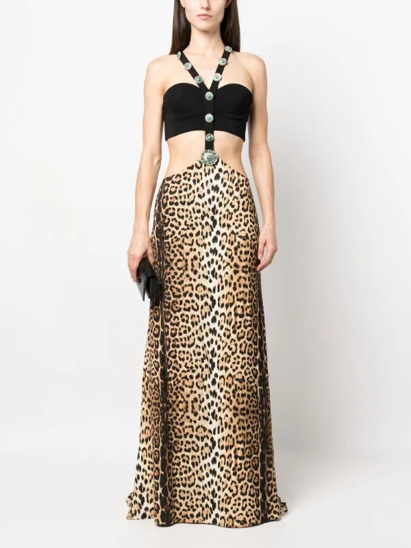 Roberto Cavalli leopard-print Panelled Maxi Dress | Black