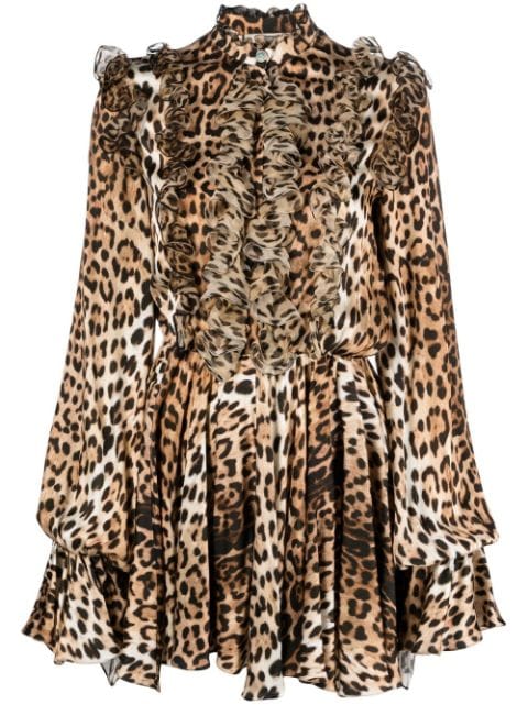 Roberto Cavalli ruffled-detail leopard-print dress