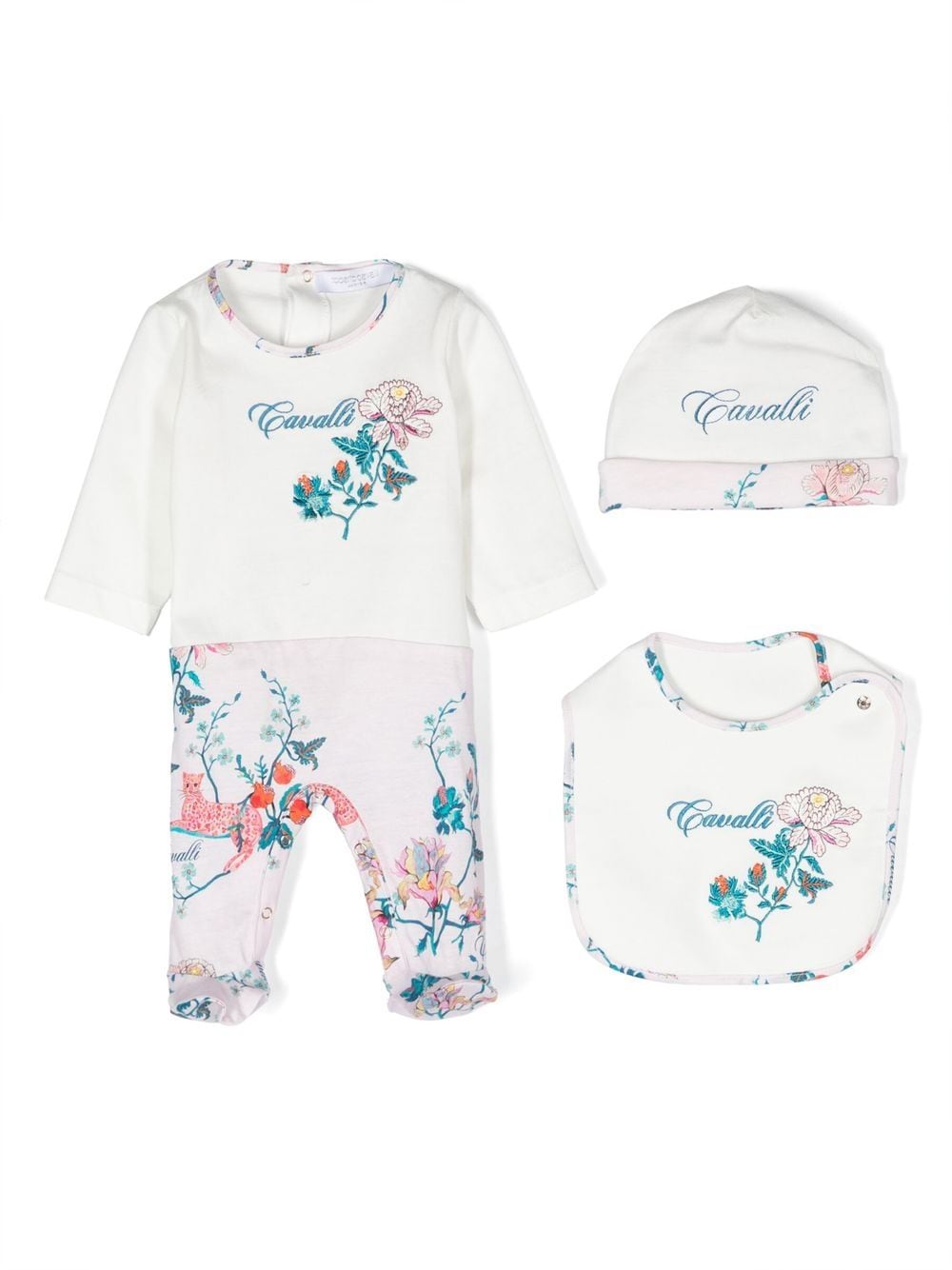 Roberto Cavalli Junior Floral And Leopard-print Babygrow Set In White