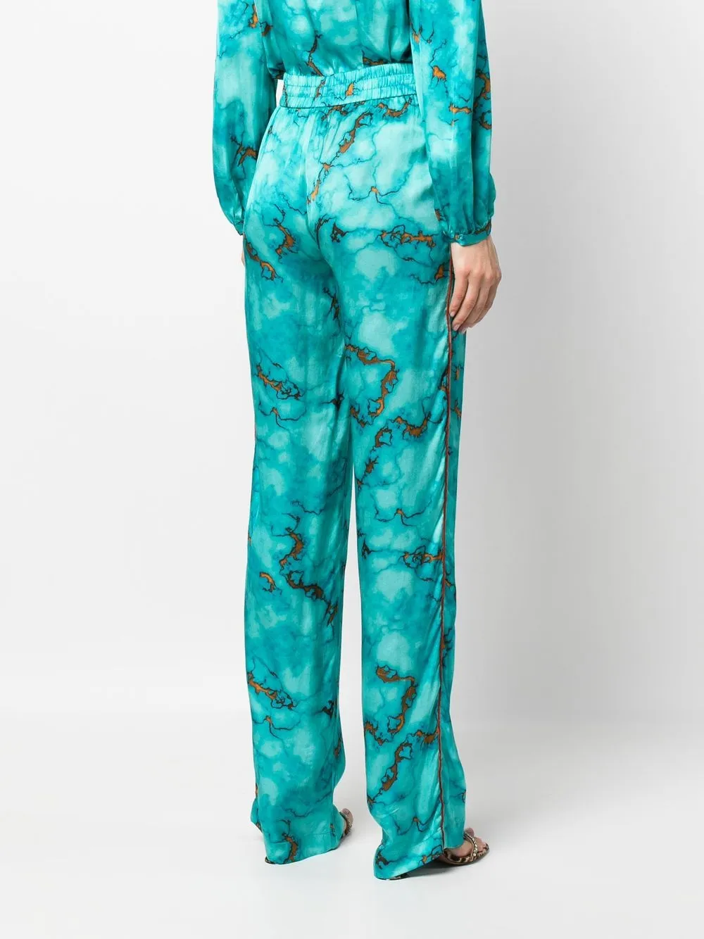 Shop Roberto Cavalli Abstract-print Trousers In Blue