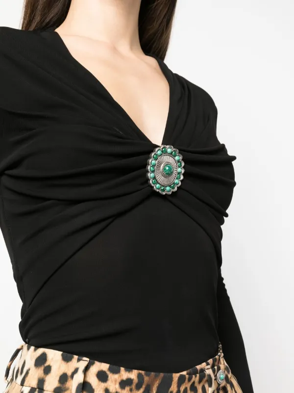 ROBERTO CAVALLI トップス Roberto Cavalli Beaded V-neck Top | Black | FARFETCH