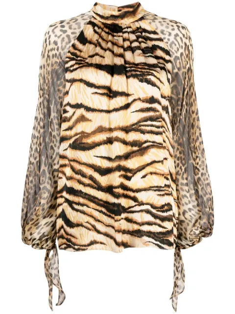 Roberto Cavalli animal-print puff-sleeve blouse
