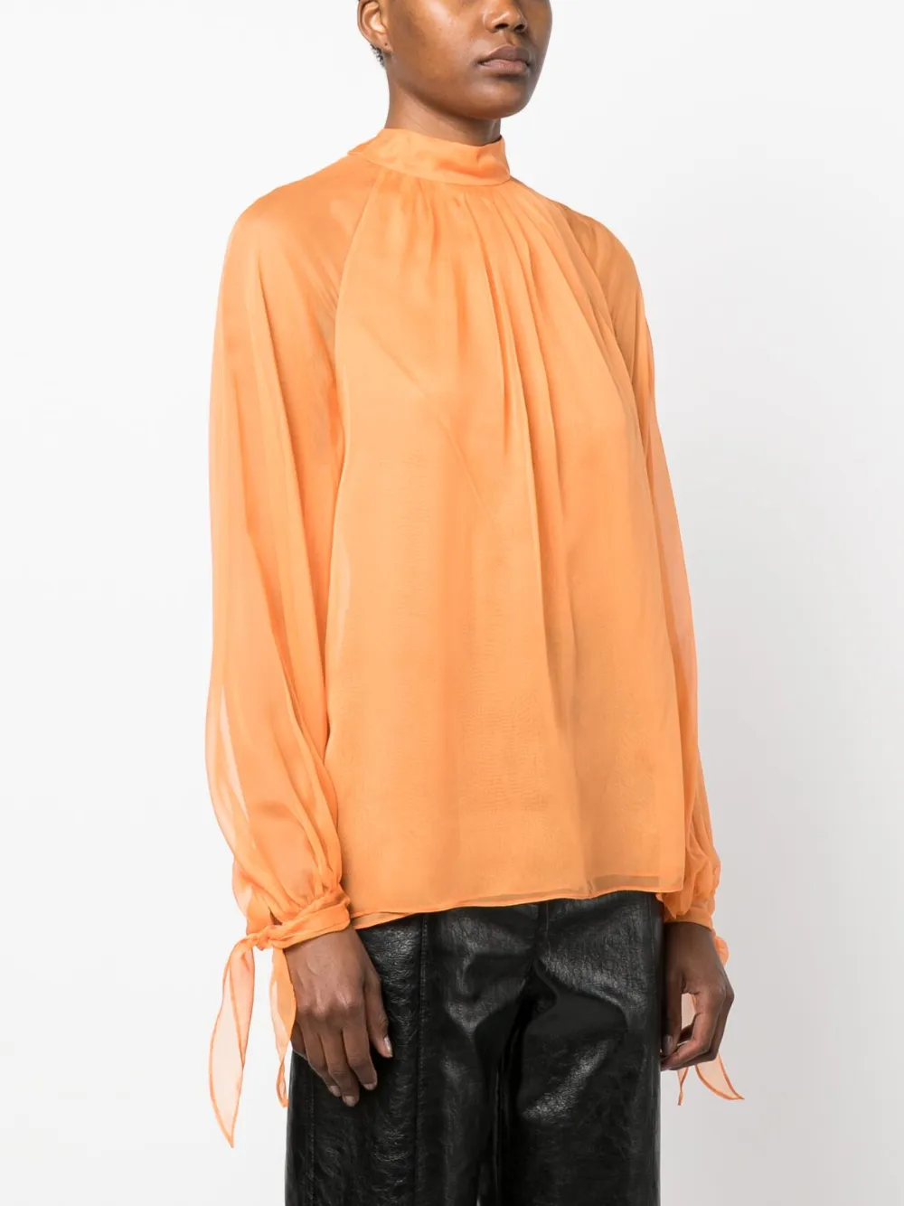 Shop Roberto Cavalli Semi-sheer Silk Blouse In Orange