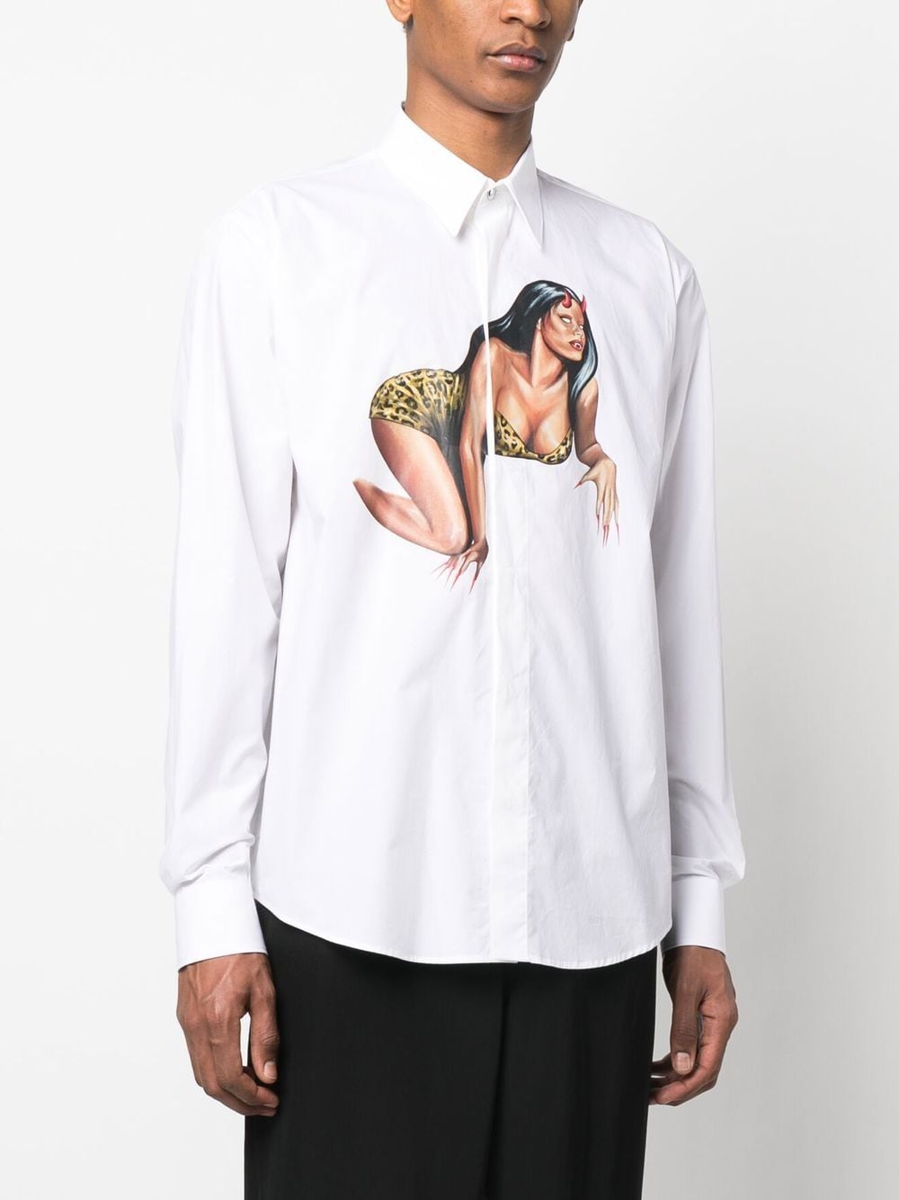 Shop Roberto Cavalli Graphic-print Long-sleeve Cotton Shirt In White