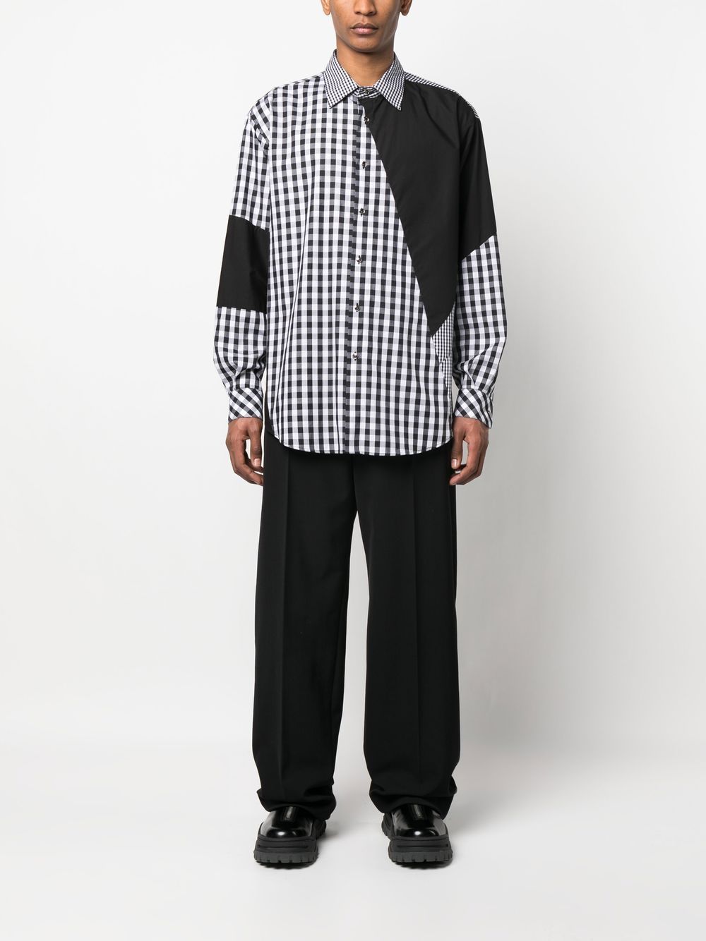 Shop Roberto Cavalli Check-print Panelled Shirt In Black