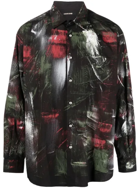Roberto Cavalli painted-print cotton shirt
