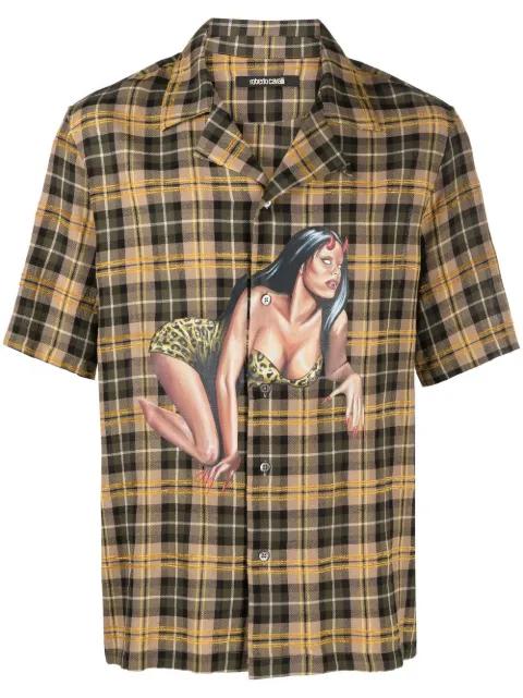Roberto Cavalli graphic-print plaid short-sleeve shirt