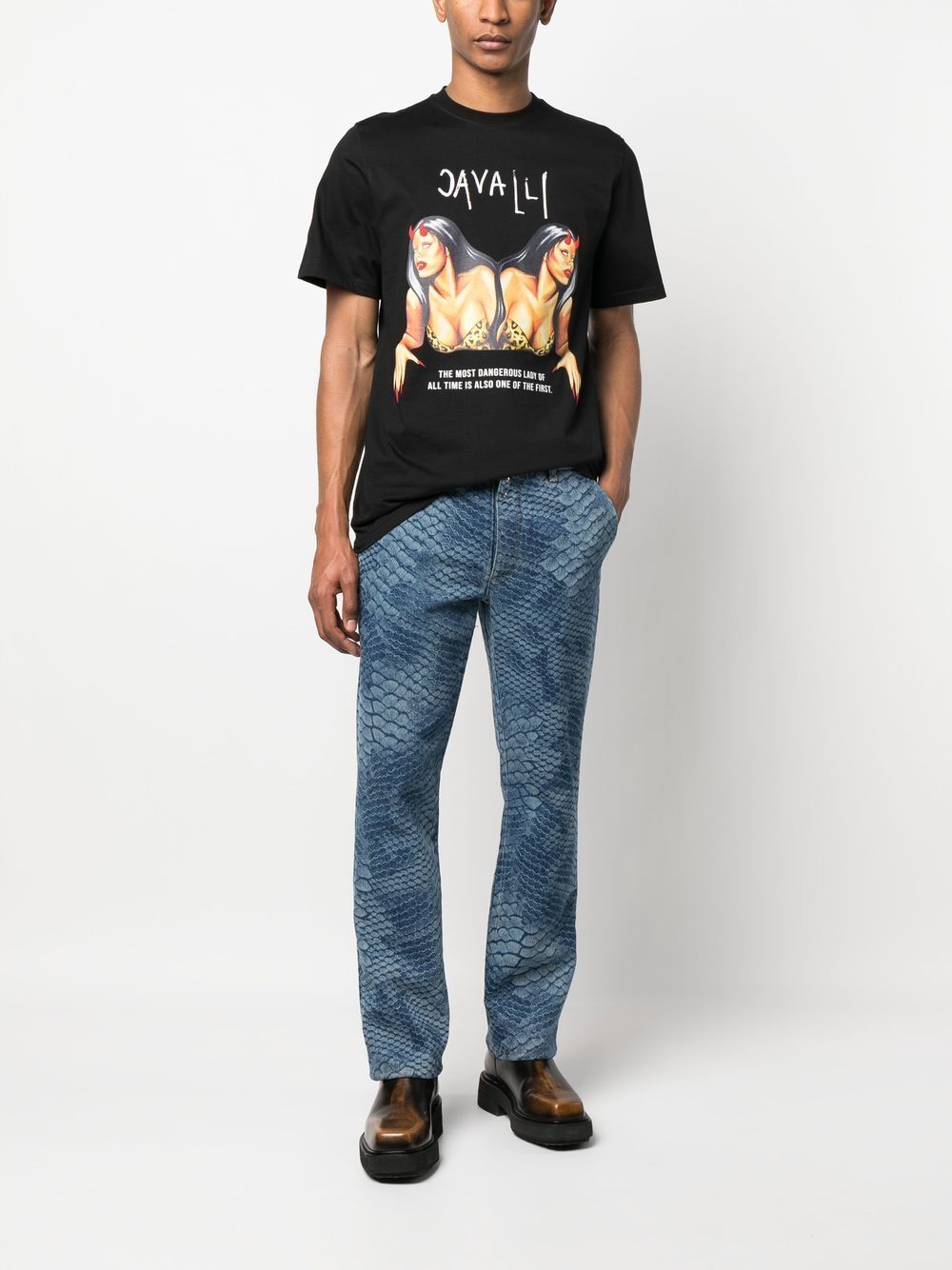 Roberto Cavalli T-shirt met print - Zwart