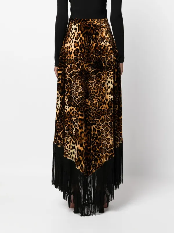 Roberto Cavalli Fringed leopard-print Maxi Skirt | Orange