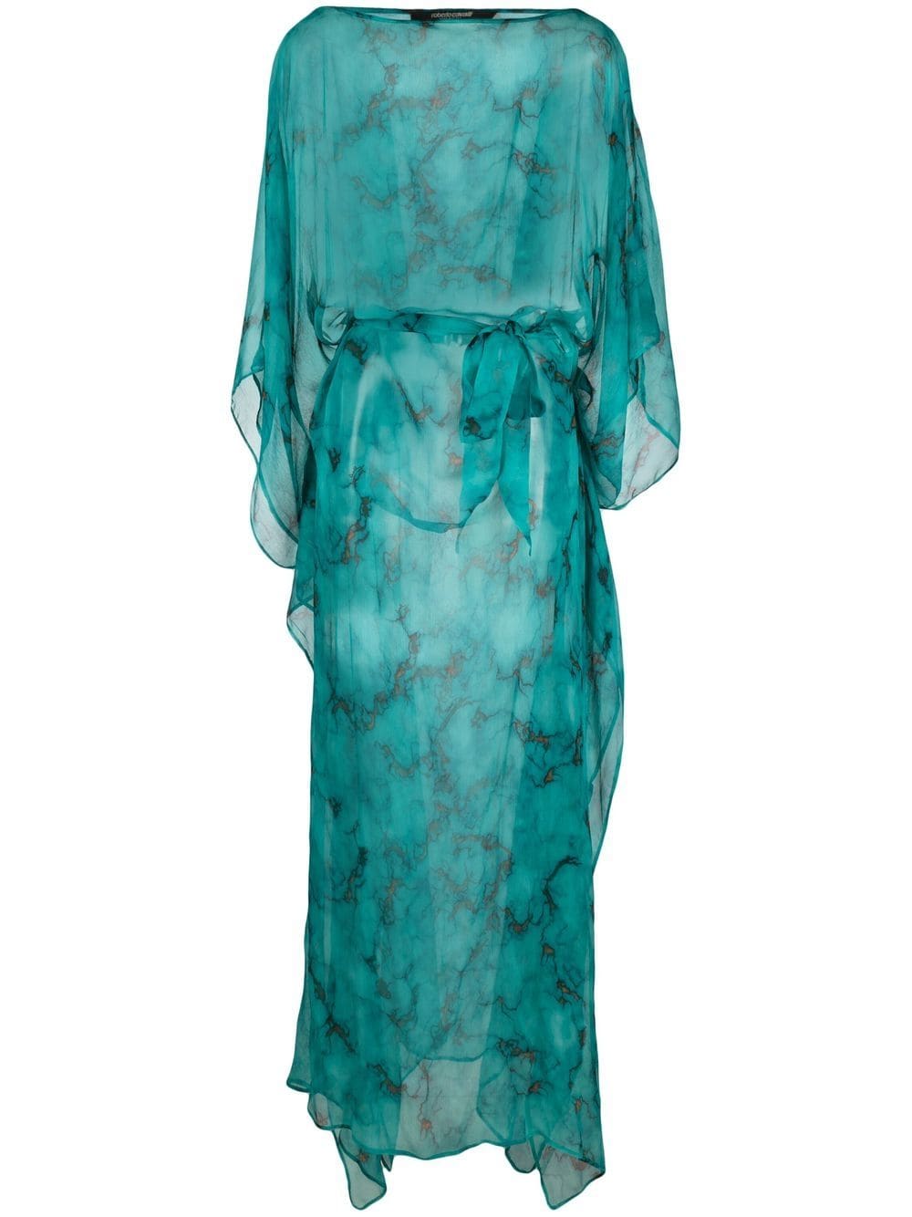 Roberto Cavalli draped marbled-pattern maxi dress - Blue