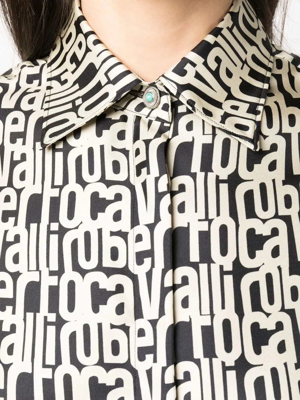Roberto Cavalli Logo-print Silk Shirt In Black