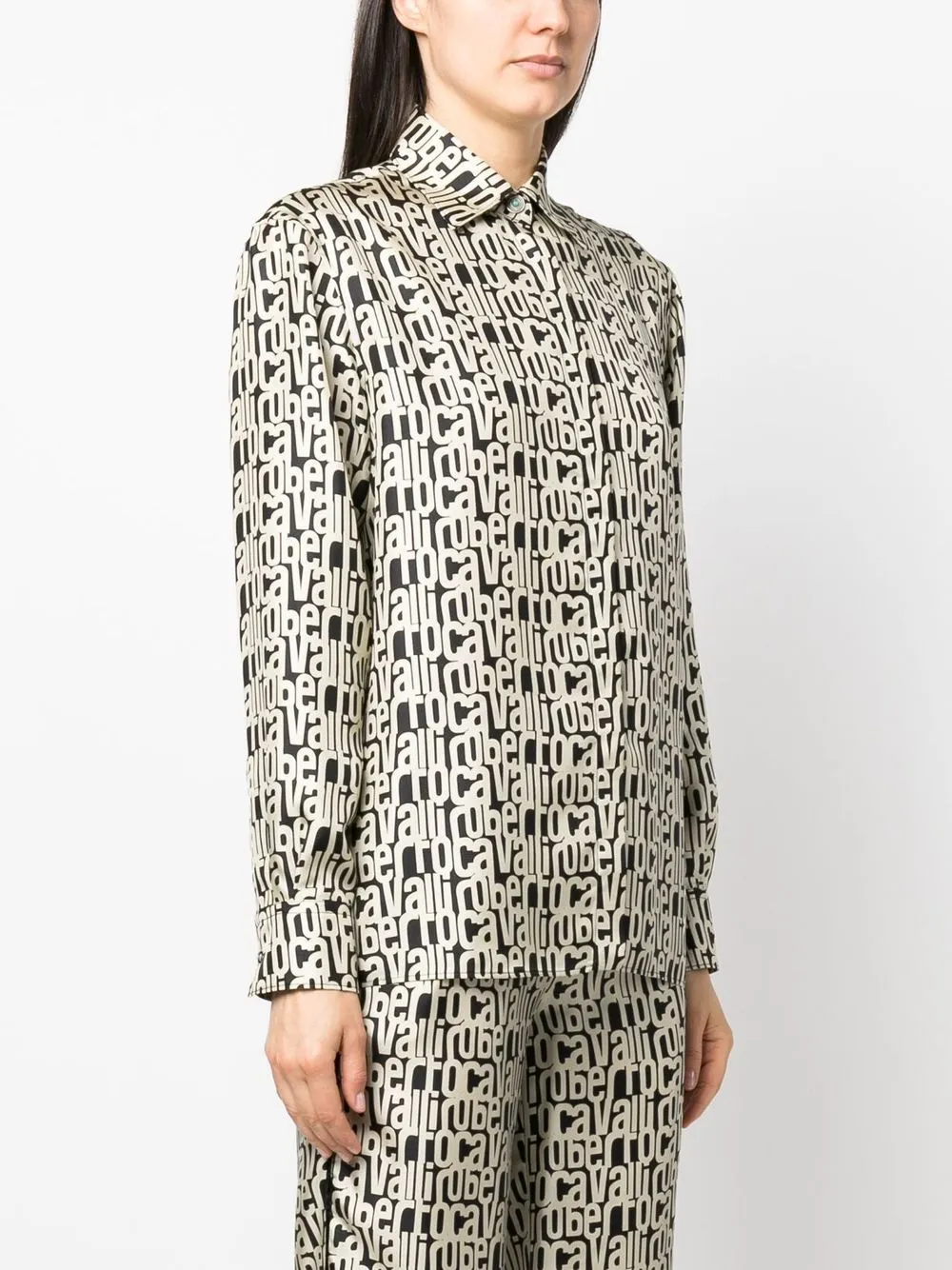 Roberto Cavalli Logo-print Silk Shirt In Black