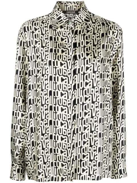 Roberto Cavalli logo-print silk shirt 