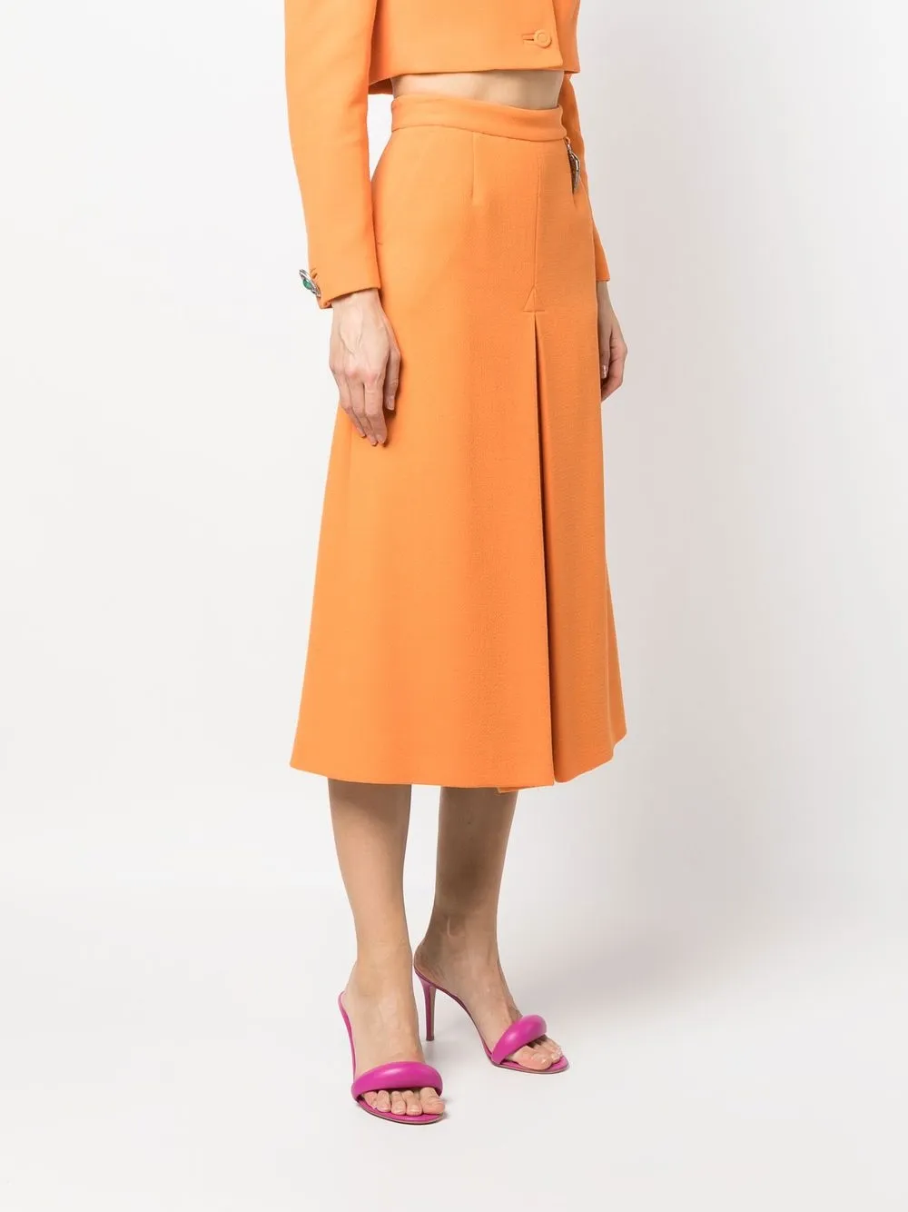 Shop Roberto Cavalli Wool A-line Skirt In Orange