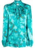Roberto Cavalli tie-neck abstract-print blouse - Blue