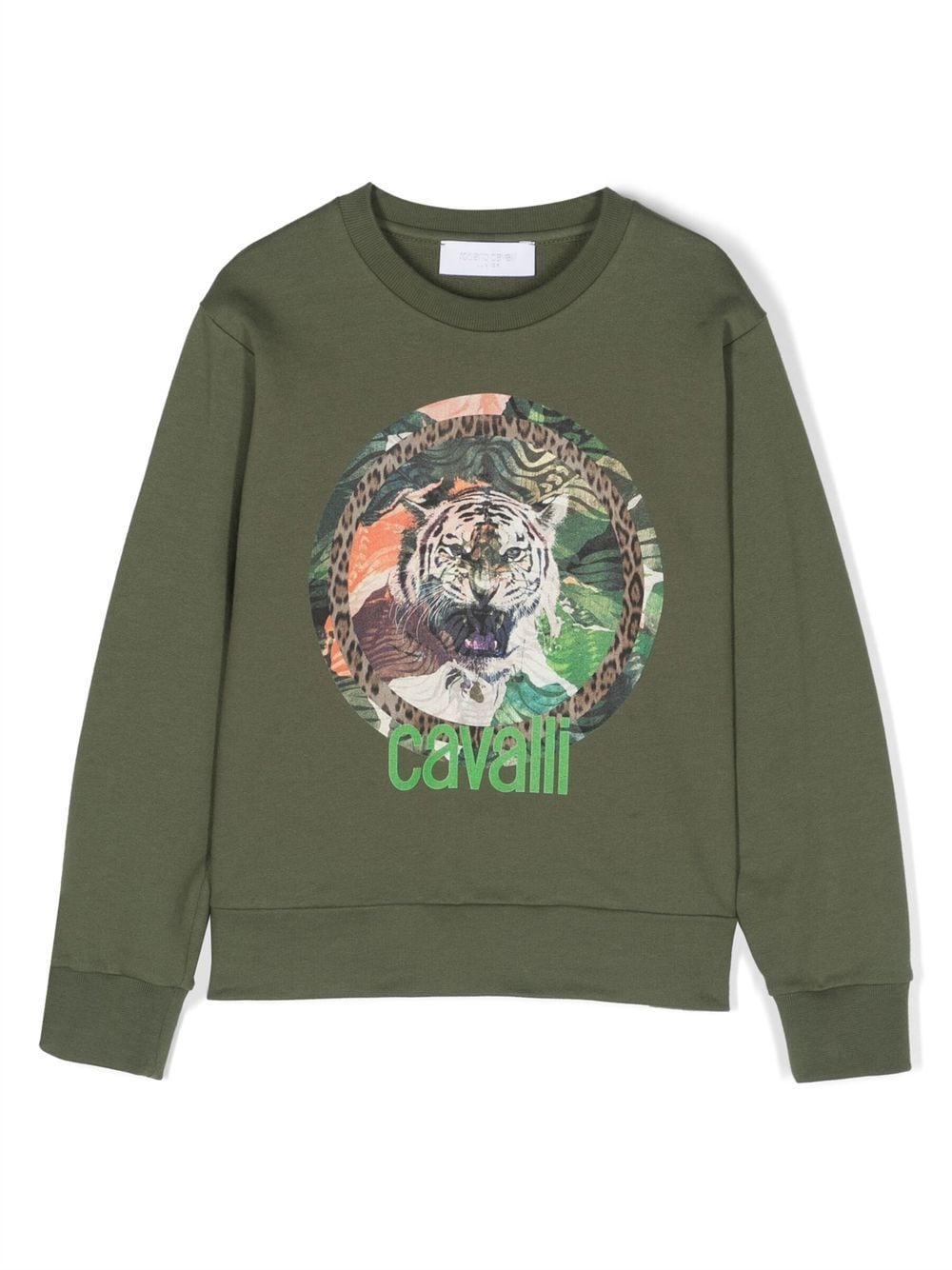 Roberto Cavalli Junior Sweatshirt Mit Tier-print In Green