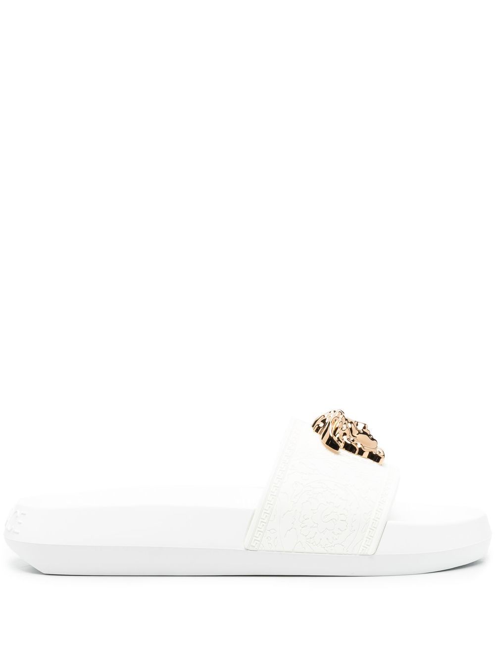 Shop Versace Palazzo Medusa-plaque Slides In Weiss