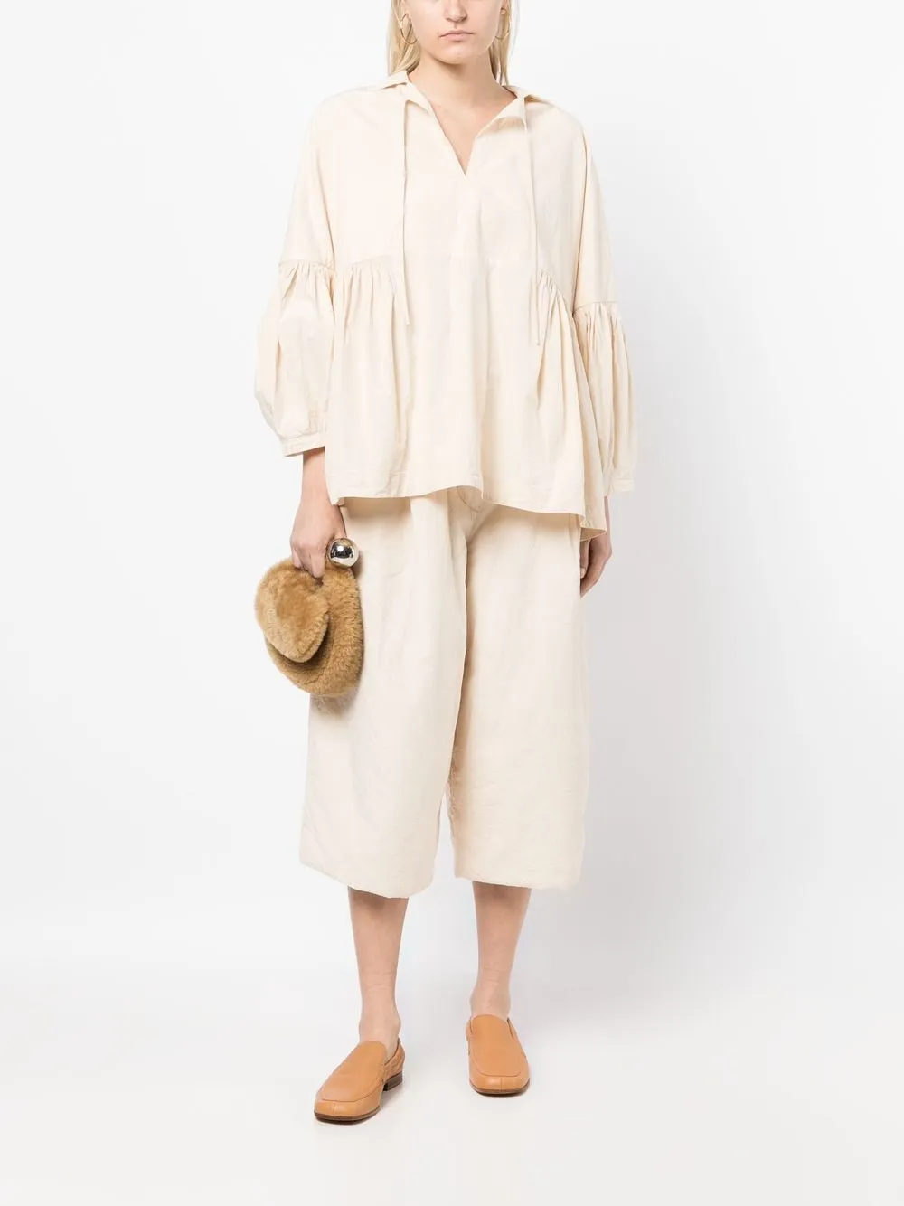 Casey Casey Gesmockte blouse - Bruin