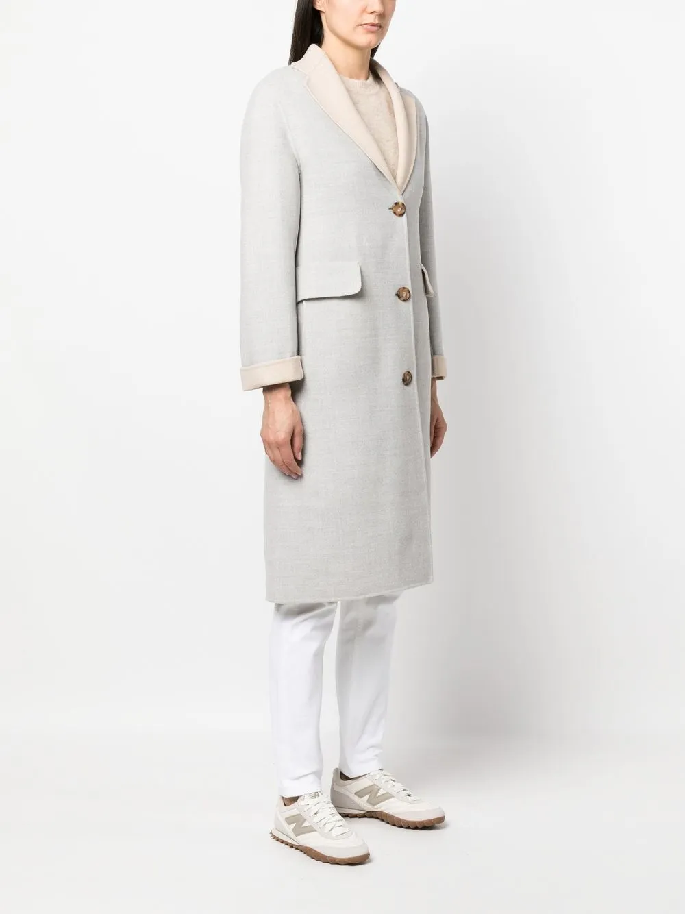 TWO-TONE SINGLE-BREASTED WOOL COAT