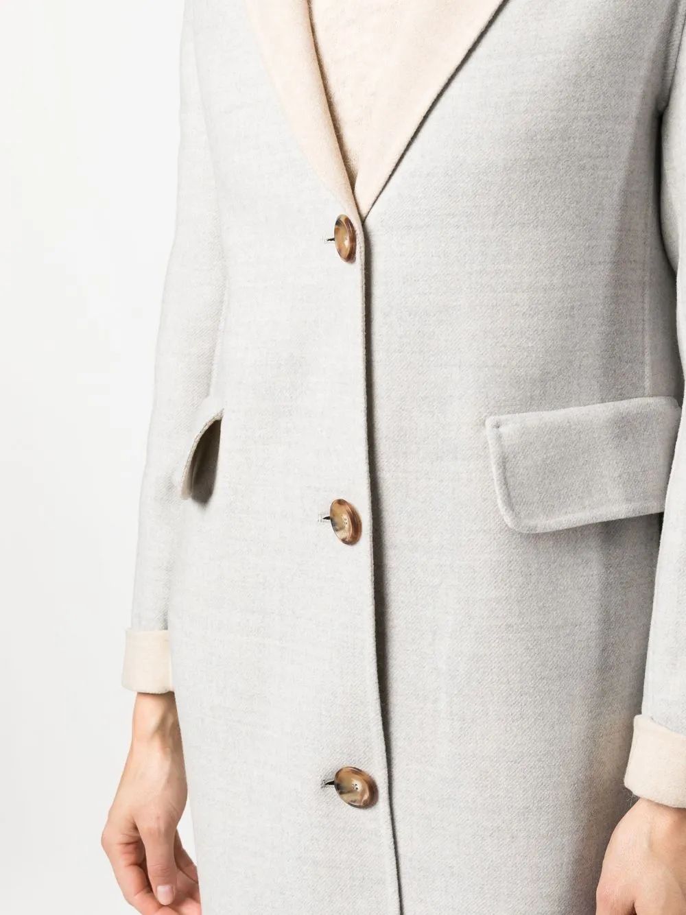 TWO-TONE SINGLE-BREASTED WOOL COAT