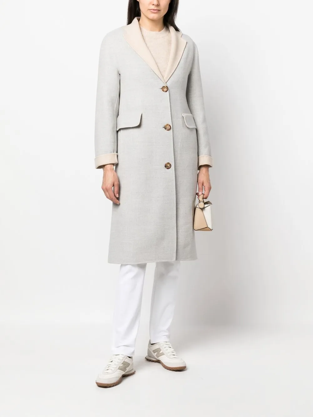 TWO-TONE SINGLE-BREASTED WOOL COAT