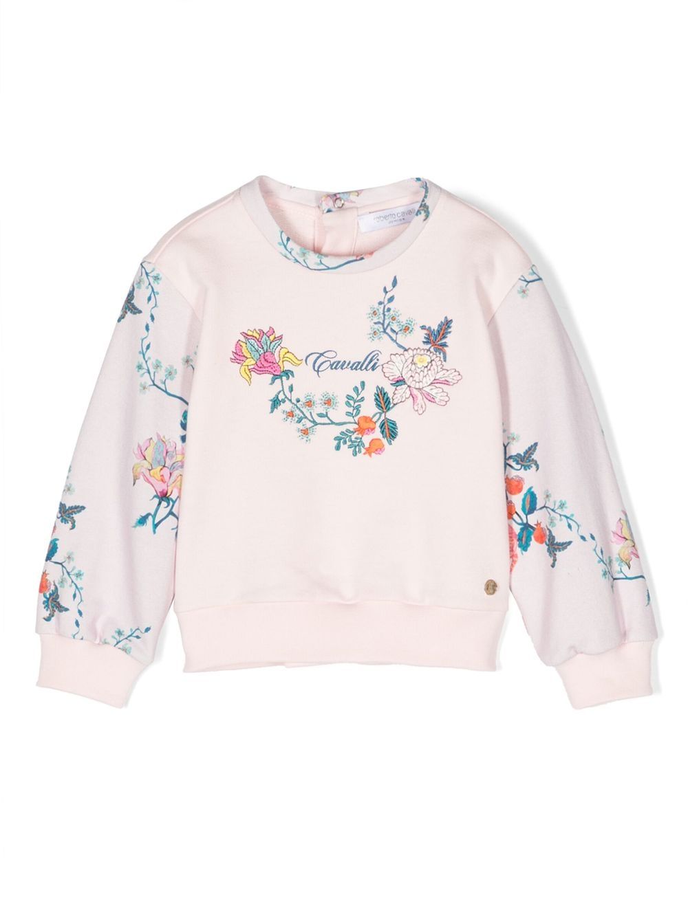 Roberto Cavalli Junior floral-embroidered crew-neck sweatshirt - Pink