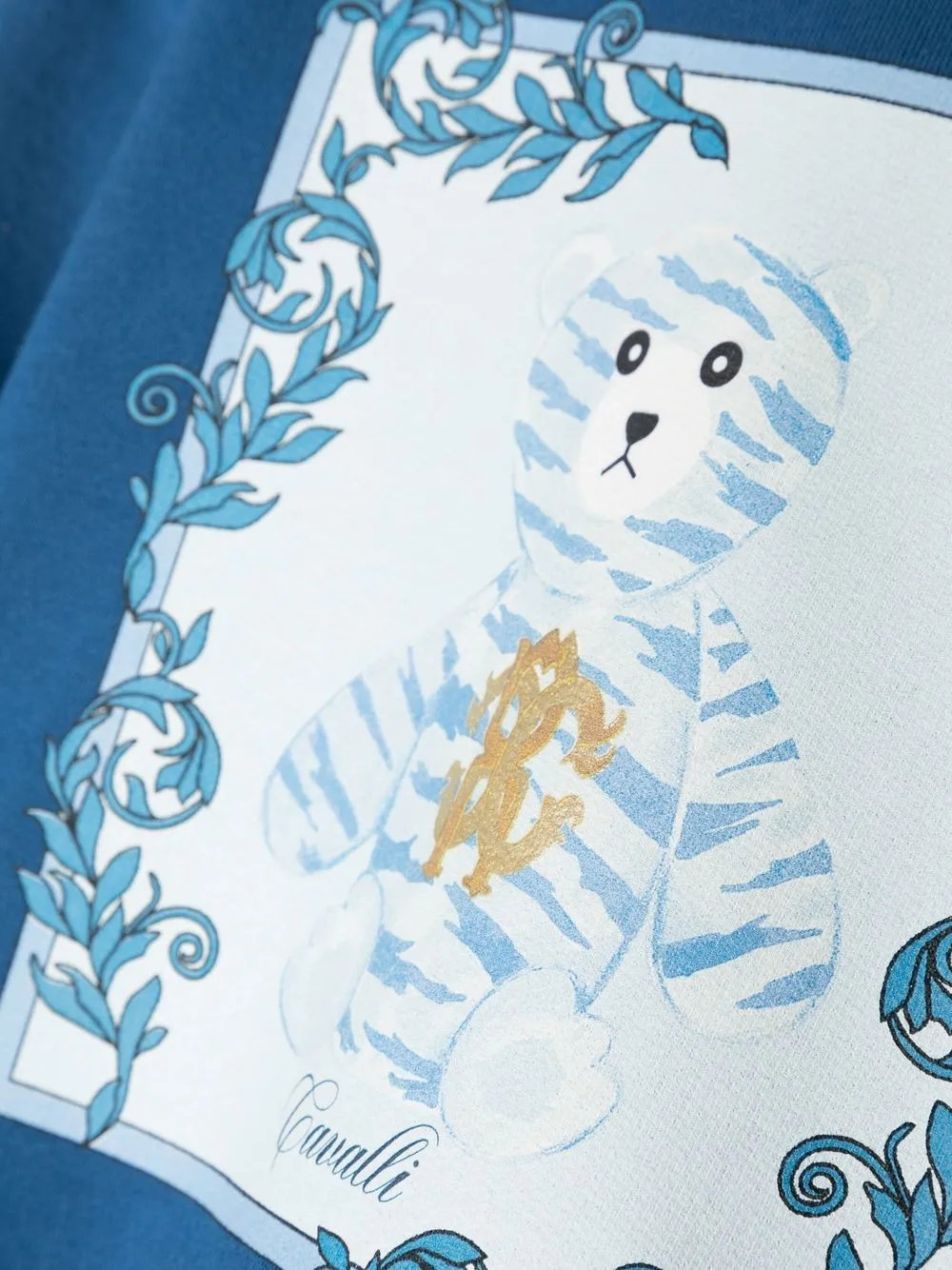 Roberto Cavalli Bear-print Rib-trimmed Hoodie In Blau