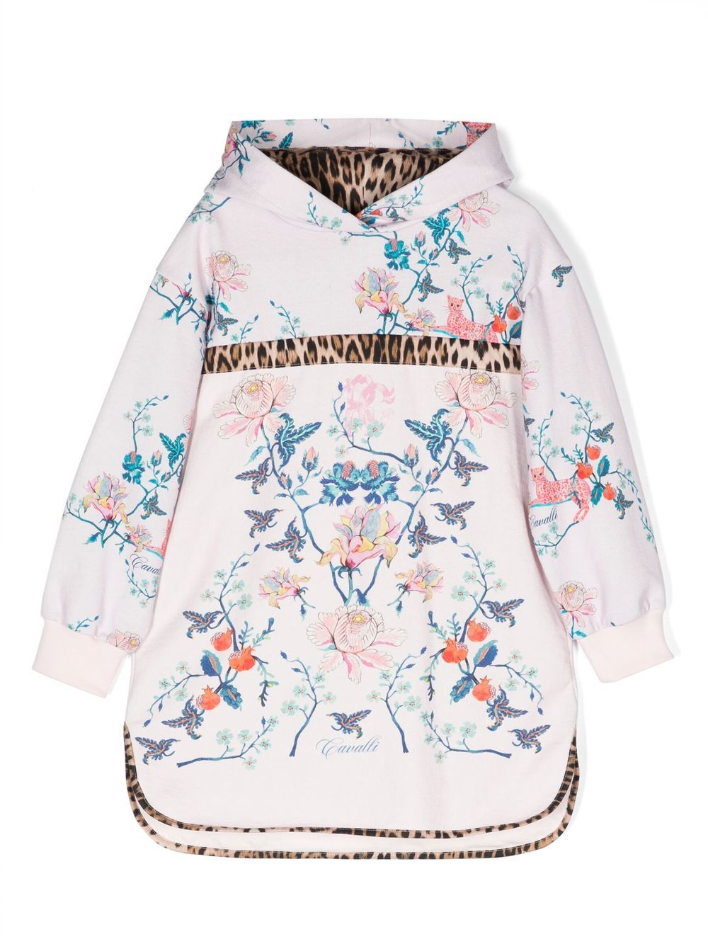 Roberto Cavalli Junior floral-print contrast-trim hoodie - Pink