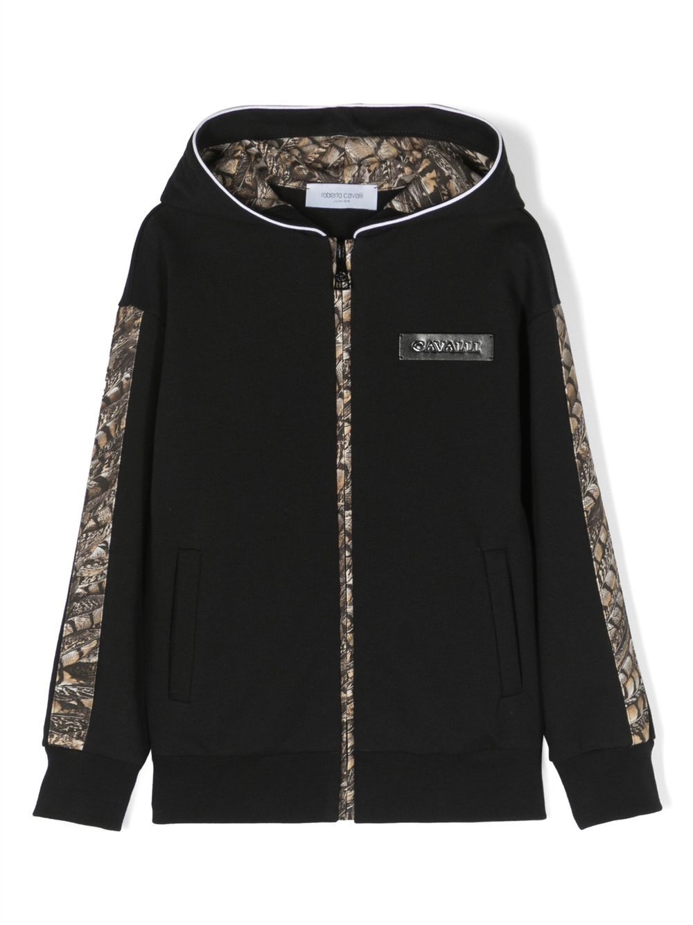 Roberto Cavalli Junior logo-plaque zip-up hoodie - Black