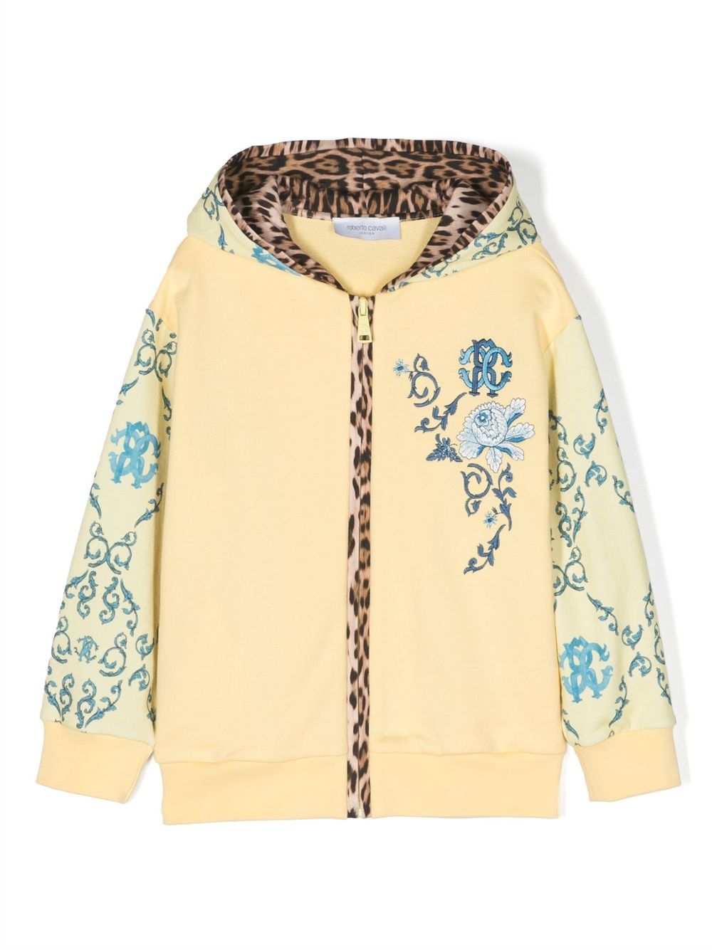 Roberto Cavalli Junior graphic-print zip-up hoodie - Yellow