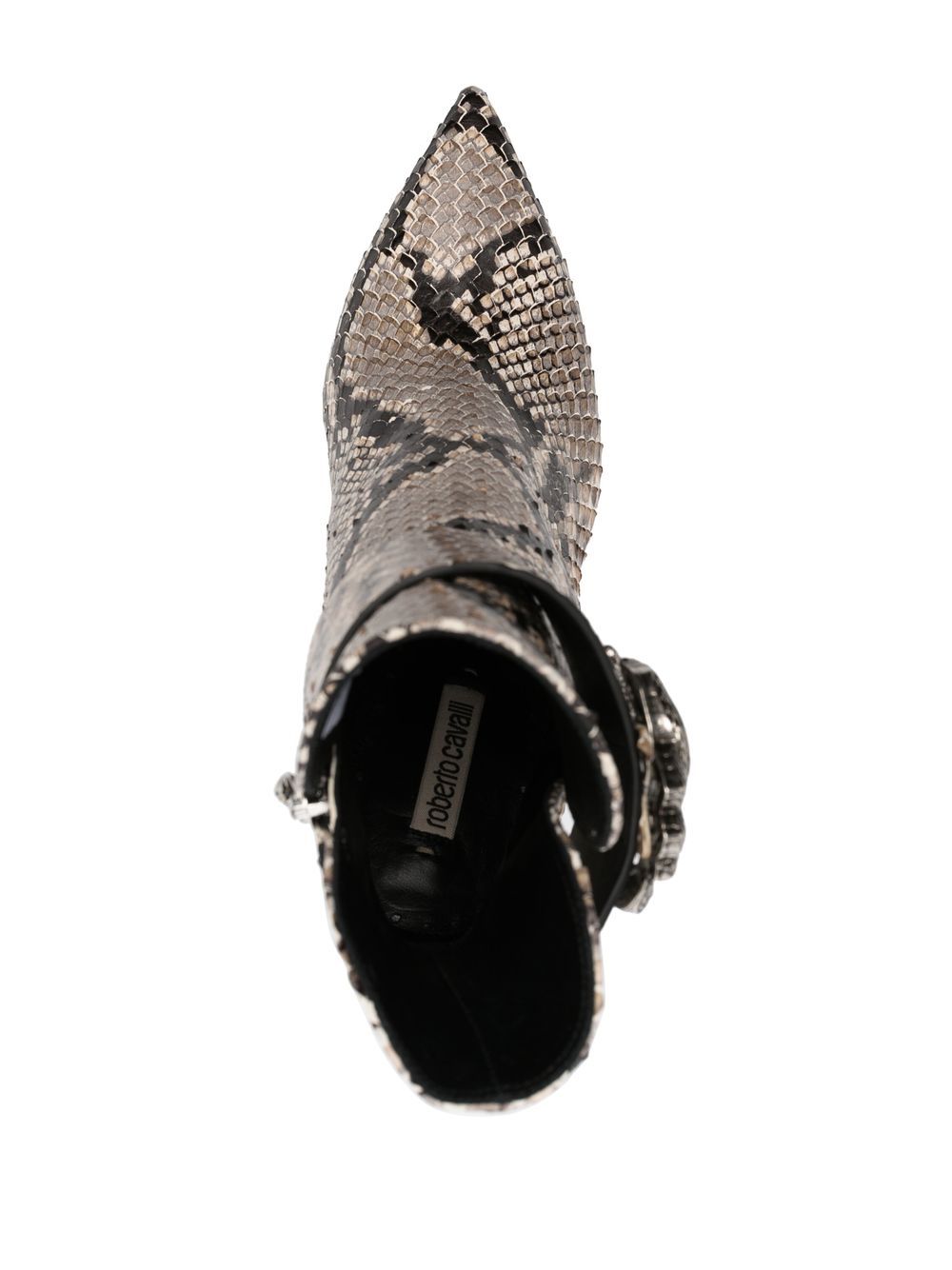 Shop Roberto Cavalli Python-print Ankle Boots In Neutrals