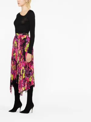 スカート VERSACE SS23 'Orchid Versace' skirt (10087431A06392 5B100) Barocco Pleated Silk Skirt Black,Print | VERSACE US