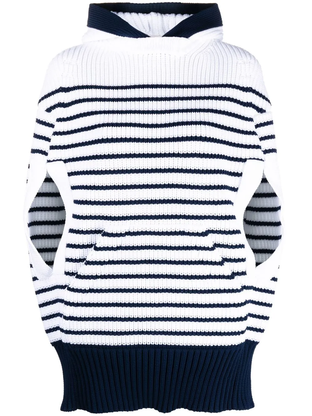 Sacai Striped Knit Hoodie Cape In Navy | ModeSens