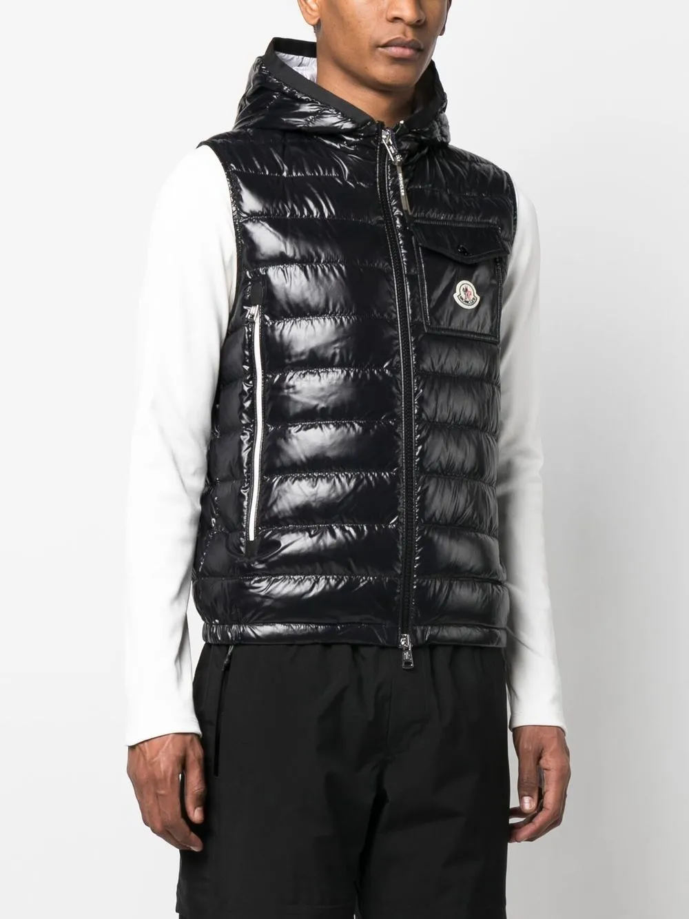 Shop Moncler Logo-patch Padded Down Gilet In Black