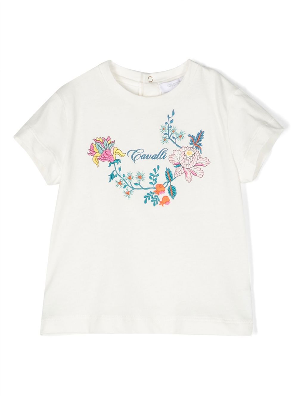 Roberto Cavalli Junior floral-embroidery cotton T-shirt - White