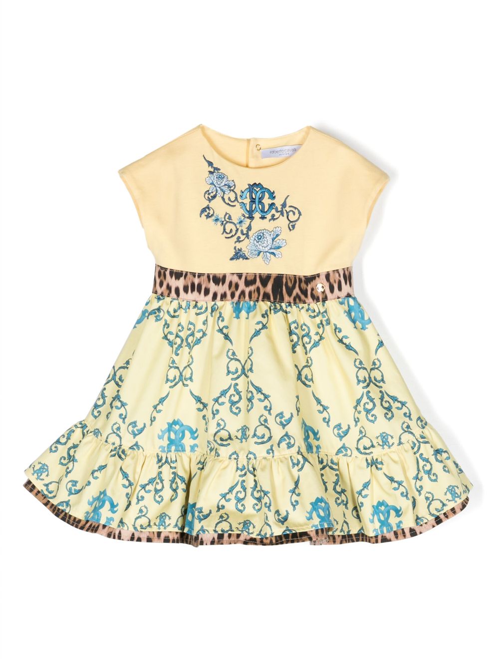 Roberto Cavalli Junior baroque-print layered cotton dress - Yellow