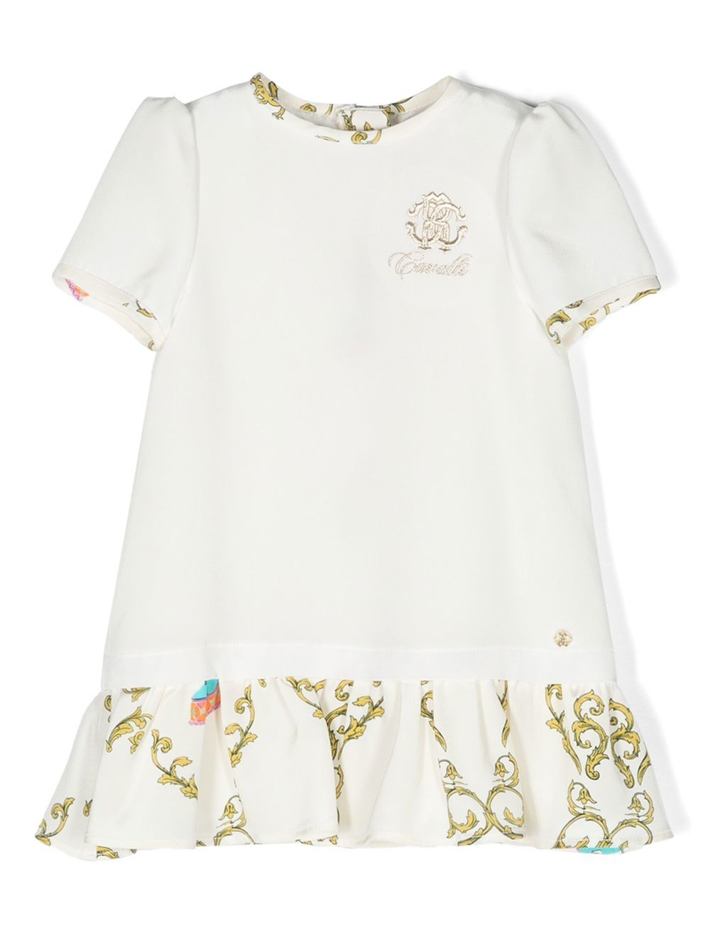 Roberto Cavalli Junior filigree-print silk dress - White