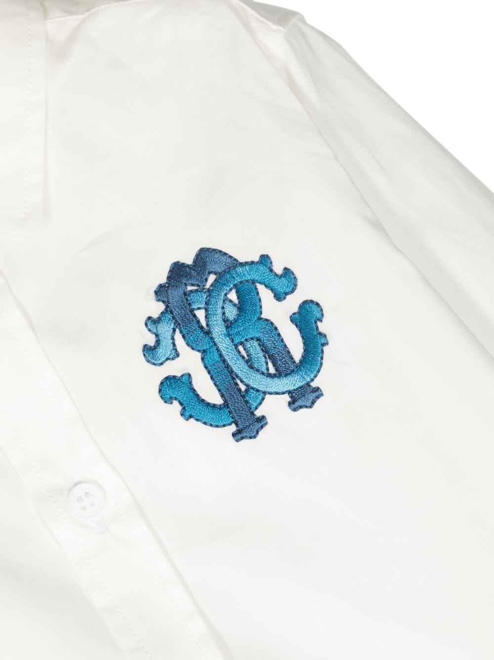 Shop Roberto Cavalli Junior Embroidered-logo Long-sleeve Shirt In White