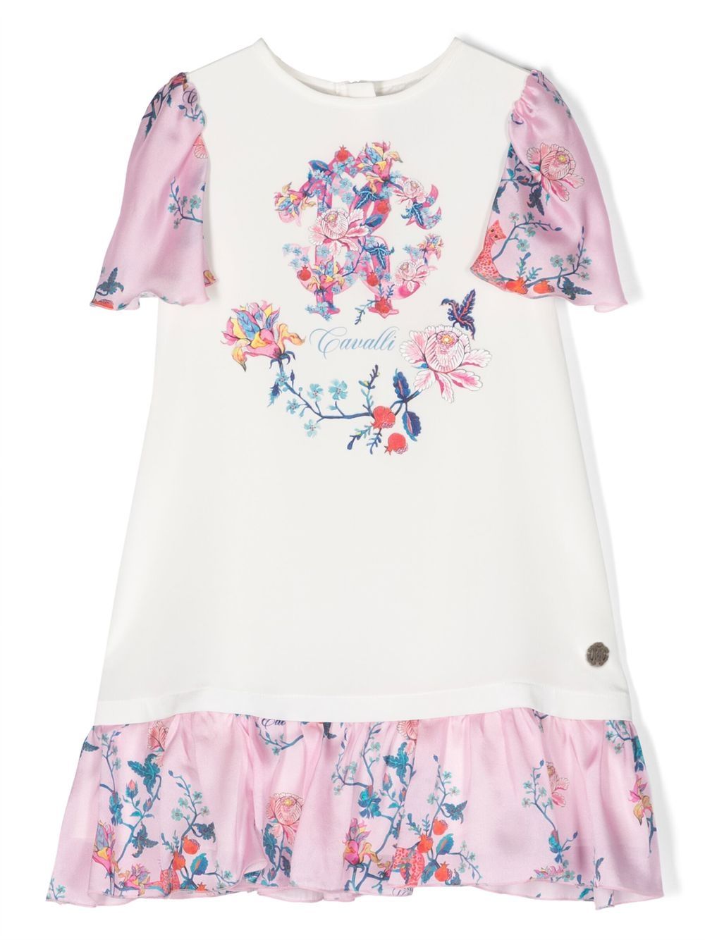 Roberto Cavalli Junior graphic-print panelled T-shirt dress - White