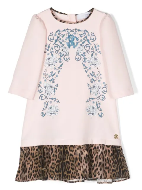 Roberto Cavalli Junior فستان ميدي بأكمام طويلة وأطراف كرانيش